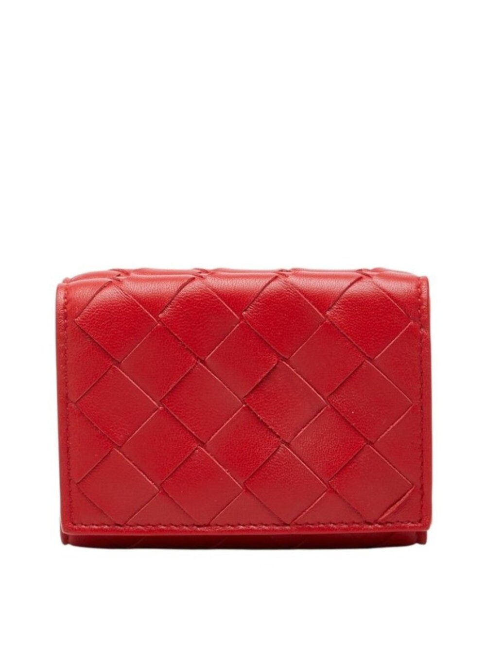 Bottega Veneta Intrecciato Trifold Wallet Compact Red Leather